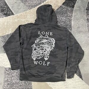 Relentless Betrayal Hoodie Men Medium Black Camo Lone Wolf Skull Graphic Biker